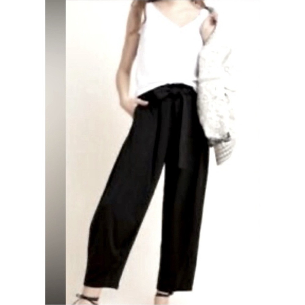 Anthropologie Frederica Harlem Belted Pants Sz‎ Large Black Boho Goth